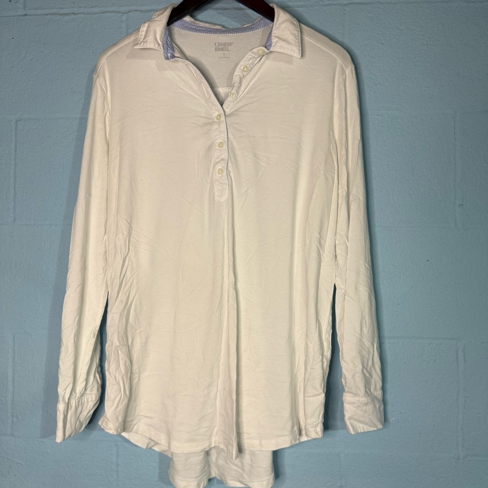 Lands End White Collared Button Blouse